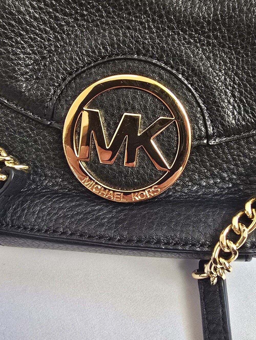 Michael Kors Black Leather Crossbody with Gold MK Medallion - Picture 7 of 8